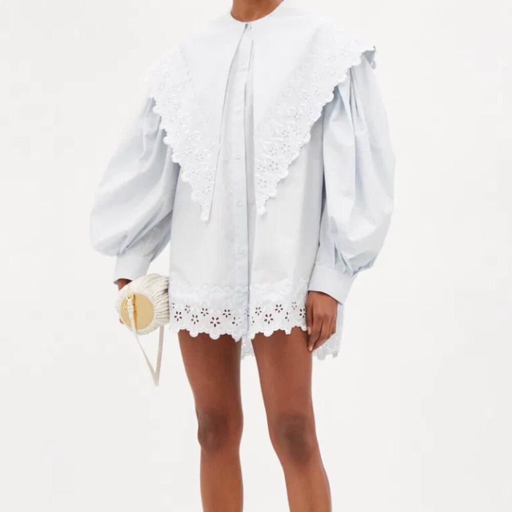 ISO: NOT FOR SALE Simone Rocha Broderie Anglaise-Collar Poplin Shirt BLUE UK 8